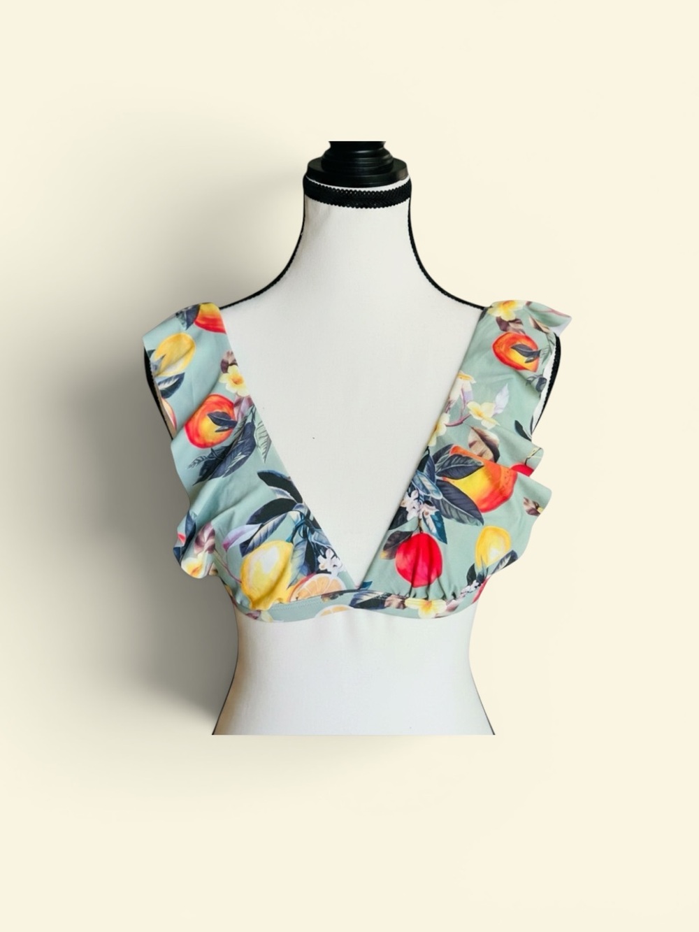 Kona Sol Mint Floral Ruffle Bikini Top - Small, New (Never Worn)